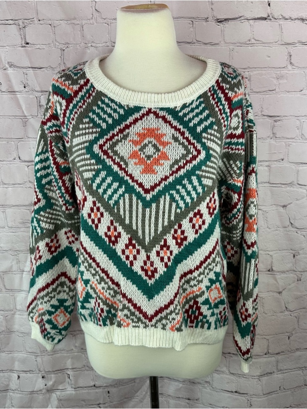 Rock & Roll Cowgirl southwestern Geometric Crewneck Sweater women S